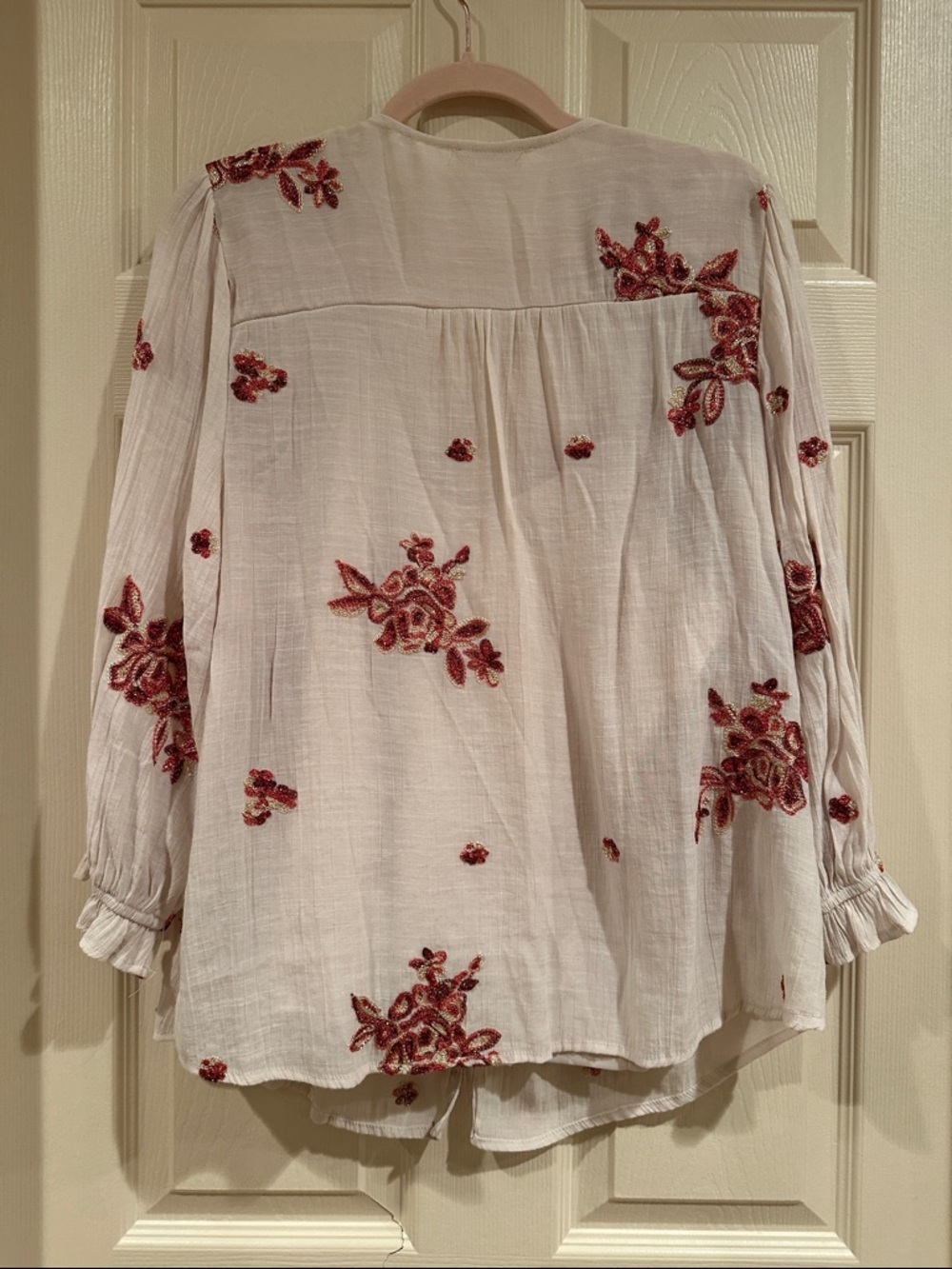 Embroidered Button-Front Tunic Blouse - Picture 6 of 6